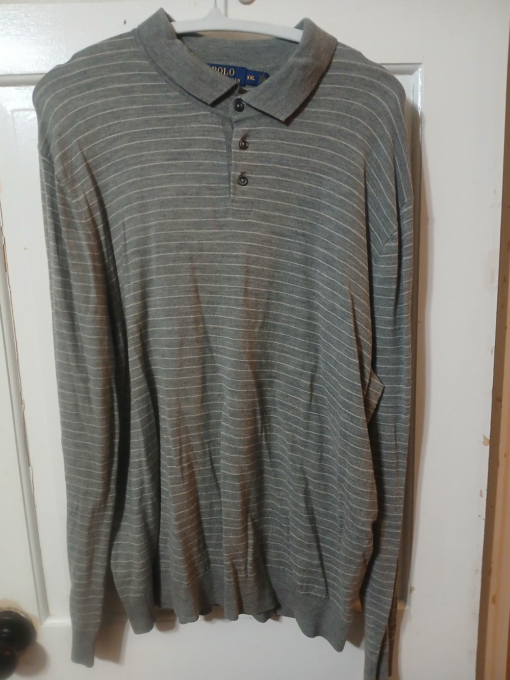 Polo by Ralph Lauren Gray & White Striped Long-Sleeve Polo Knit
